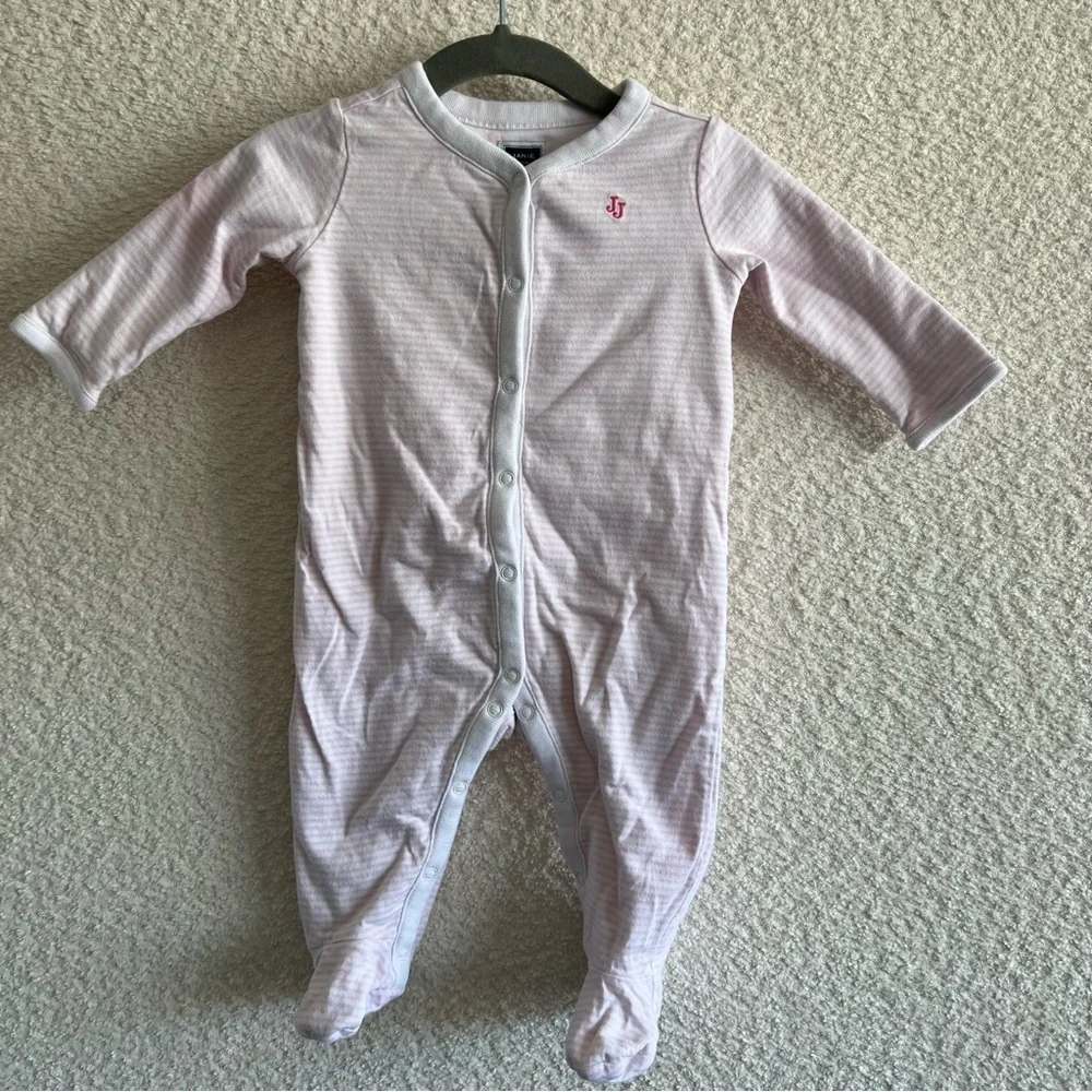 Janie And Jack Baby Pink White Stripe One Piece‎ Snap Pajamas Size 3-6 Months